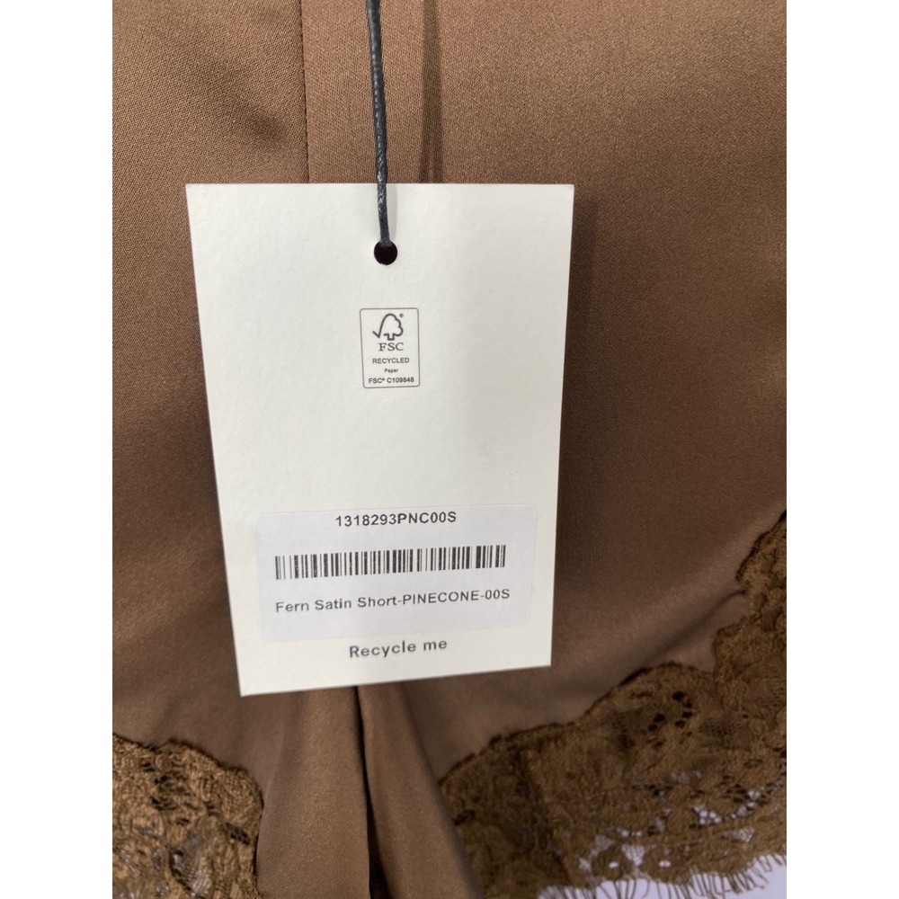 Reformation Fern Satin Short Pinecone Brown Lace Trim High Rise Size S NWT - Picture 9 of 15